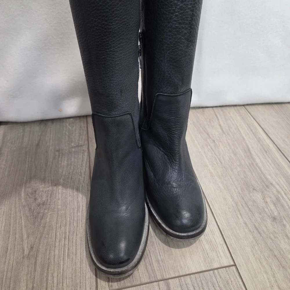 FREE PEOPLE Essential Boots 36 / 6 Washed Out Black Leather Tall Block Heel Boho - Picture 6 of 16